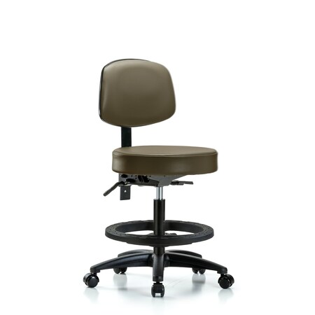 Blue Ridge Ergonomics Vinyl Stool, Back, Med Bench, Tilt, Foot Ring, Casters, Royal BR-VMBST-RG-T1-BF-RC-8809