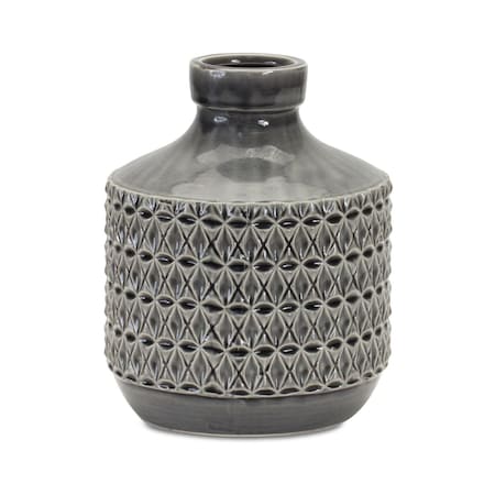 Homeroots 10" Gray Geometric Bud Terracotta Table Vase 516234