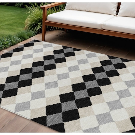 Homeroots 9' X 12' Black Ivory And Beige Geometric Washable Indoor Outdoor Area Rug 597876