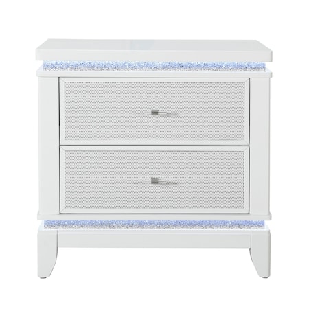 Global Furniture Usa Contemporary Alina White Nightstand With Cooler, Led, Speaker And Usb ALINA-WHITE-NS W/ COOLER LED SPKR USB