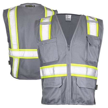 Dome75 Hi-Vis Safety Vest LG/XL Class Non-ANSI/Enhanced Visibility , Zipper 6 Pockets, 2 Mic Tab DV2183