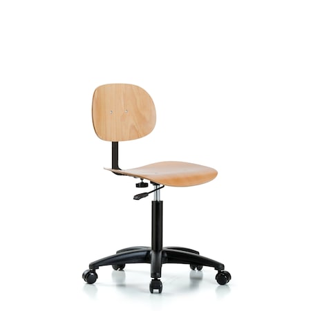 Blue Ridge Ergonomics Chair, Wood, Med Bench, Casters, Wood, 17-1/2" to 25-1/4" Seat Height, Rolling BR-WMBCH-RG-NF-RC