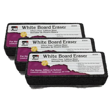 Charles Leonard Whiteboard Eraser, Felt/Foam, Gray & Black, 3PK CHL74535-3
