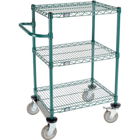 Global Industrial Nexel, 3 Shelf, Push Cart, Poly-Green, 24"W x 18"D x 40"H, Poly Casters, 2 Rigid, 2 Brake B3055380