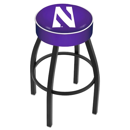 Holland Bar Stool Co 30" 4" Northwestern Cushion Seat, Blk Wrinkle Base Swivel Bar Stool L8B130Nthwst