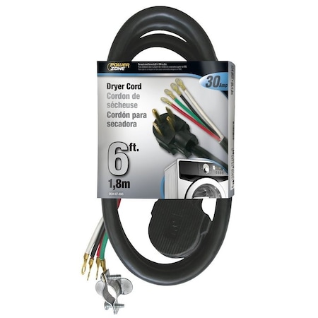 Powerzone ORD100406 Power Supply Dryer Cord, 10 AWG Cable, 6 ft L, 250 V, Black RD100406L