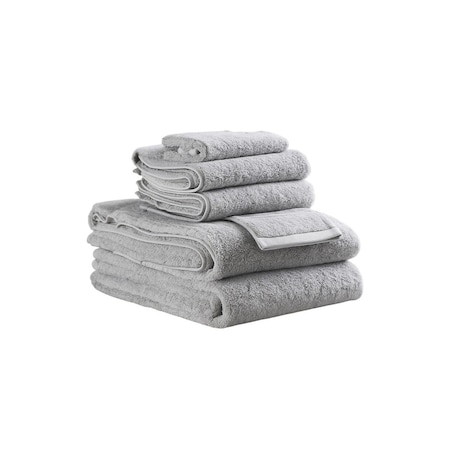 Homeroots Set of Six Light Gray Cotton Quick Dry Terry Cloth Towels, 6PK 700349