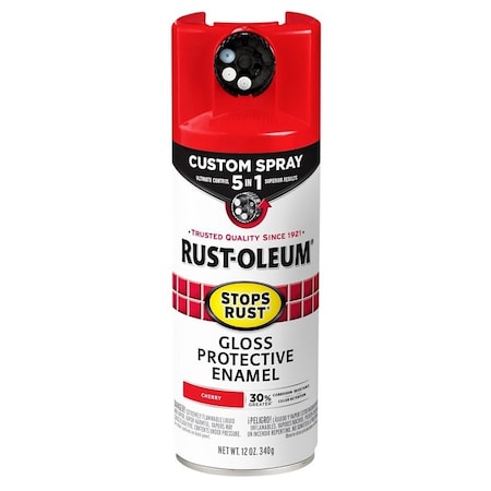 Rust-Oleum 5-In-1 Enamel Paint, Gloss, Cherry, 12 oz, Aerosol Can 376889