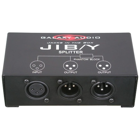 Galaxy Audio Splits a microphone to two different inputs, like a POWERED HOT SPOT JIBY