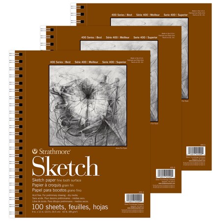 Strathmore 400 Series Sketch Pad, Side Wire Binding, 100 Sheet, 9x12 inch, 3PK P455-3-03