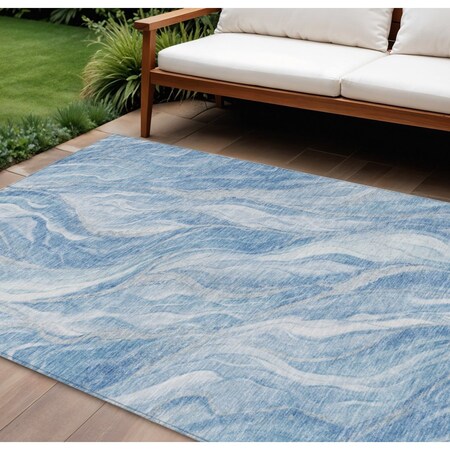 Homeroots 10' X 14' Denim Blue And Sky Blue Abstract Washable Indoor Outdoor Area Rug 582985