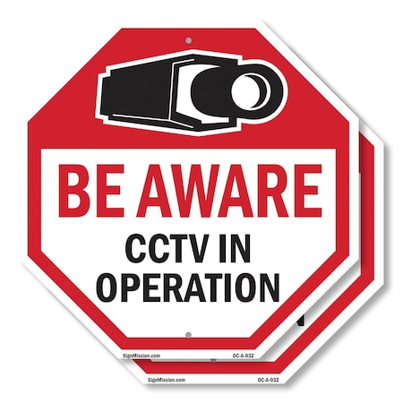 Signmission Be Aware CCTV In Operation, 10 inch X 10 inch, Aluminum Metal Signs, 2PK OC-A-2PACK-10-32