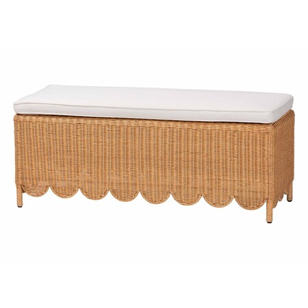 Bali & Pari Teresa Bohemian Light Honey Scalloped Rattan Ottoman Bench 256-14080-ZORO