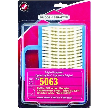 Briggs & Stratton Air Filter with PreCleaner, Paper Filter Media, For 18 to 26 Gross hp Intek VTwin Engine 5063K