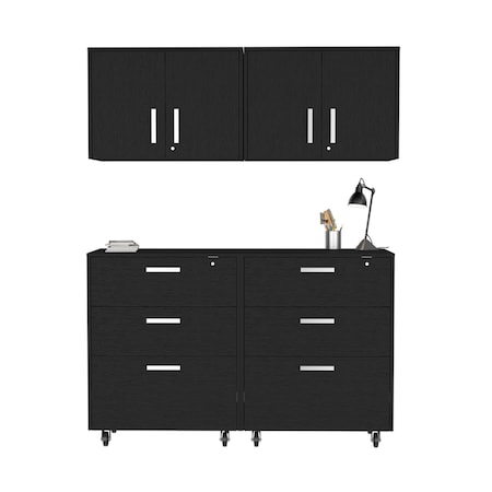 Homeroots 28" Black Wall mounted Accent Cabinet With Four Shelves And Six Drawers 546371