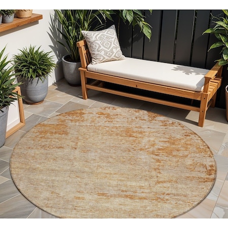 Homeroots 8' Copper And Terra Cotta Round Abstract Washable Indoor Outdoor Area Rug 605580