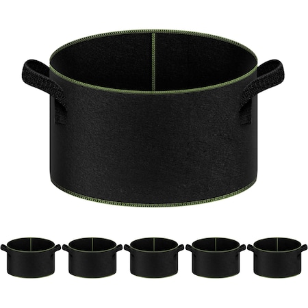 Ipower 15-Gallon Grow Bag Thickened Nonwoven Fabric Pots, Black w/Green Stitch Sewing, 5PK GLGROWBAG15X5EGRN