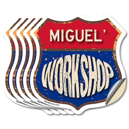 Signmission Miguel's Workshop, 6 inch X 6 inch, Vinyl Decal, 5PK SHI-D-5PACK-6-489-MIGUEL