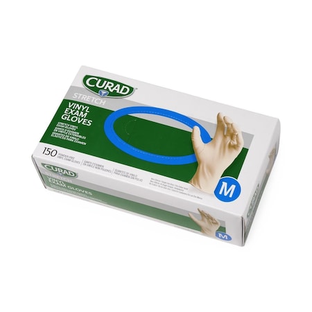 Medline CURAD Stretch Vinyl Exam Gloves, Size M, 150PK CUR9225H