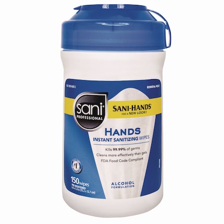 Sani Professional Hands Instant Sanitizing Wipes, 6 x 5, White, 150/Canister P43572