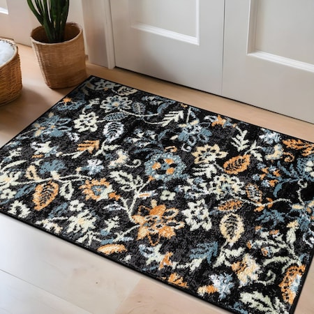 World Rug Gallery Vine Floral Area Rug 2 ft x 3 ft Black WR145BLACK2X3