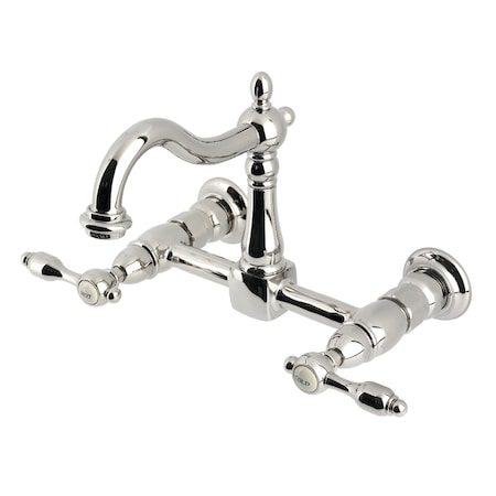 Kingston Brass Two-Handle Wall Mount Bridge Kitchen Faucet, Polished Nickel KS1266TAL