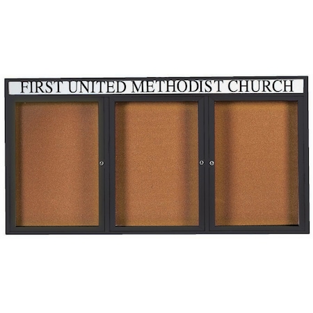 Aarco Illuminated Enclosed Bulletin Board w/ Header Black Powder Coated Al Frame, 36''Hx72''W DCC3672-3RHIBK