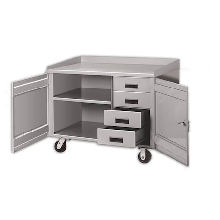 Pucel Mobile Cabinet Bench, Semi Steel Casters 48 in W x 26 in D x 34 in H, Gray PC-48S-1424-4