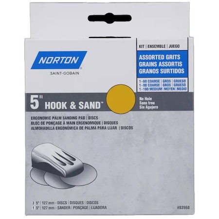 Norton Co 5in 03968 MultiSand Hook & Loop Hand Sander Disc Kit 02320