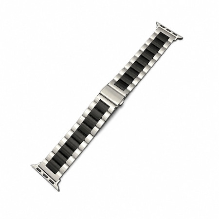 Elegani Three-Link Stainless Steel Replacement Band Compatible with Apple Watch 38mm, Silver & Black STSB-SLVBLK-38mm