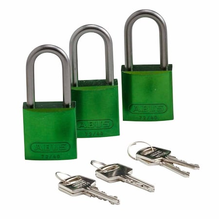 Brady Standard Safety Aluminum Padlocks 1.5 in Aluminum Shackle KA Green 3PK 105881