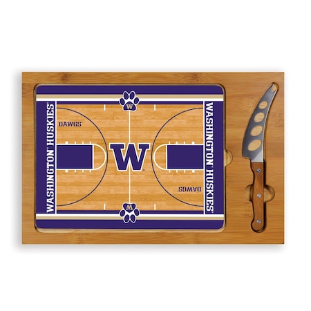 Picnic Time Family Of Brands NCAA Washington Huskies Basketball Court Icon Glass Top Cutting Board & Knife Set 910-00-505-625-0