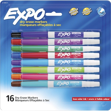 Expo Dry Erase Markers, Whiteboard Markers with Low Odor Ink, Fine Tip, Assorted Vibrant Colors, 16PK 2138471