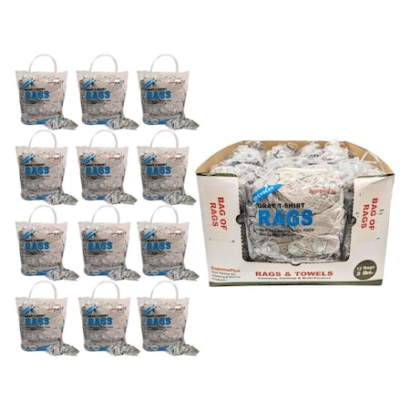 Supremeplus Recycled Gray Knit T-Shirt Cleaning Rags, 2 lbs. Bag, Pack of 12, 12PK SP-8100