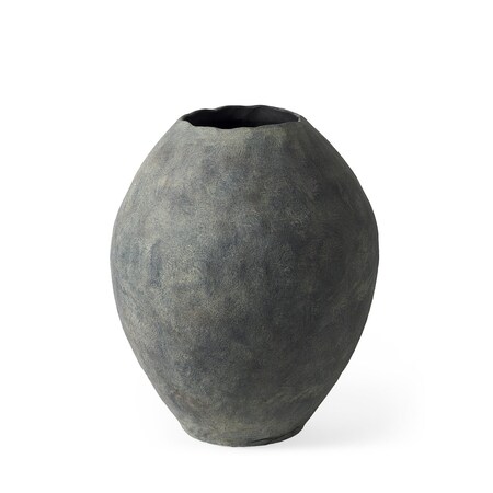 Homeroots 23" Gray Oval Distressed Ceramic Floor Vase 392192