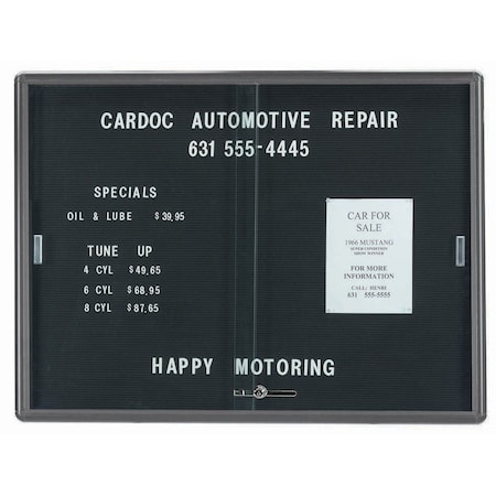 Aarco Enclosed Radius Design Directory w/Sliding Tempered Glass Doors Black Felt/Medium Gray, 36''Hx48''W RSD3648GB