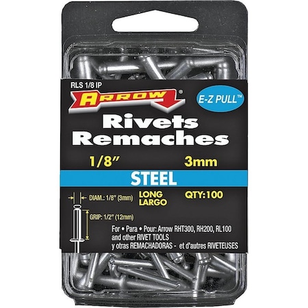 Arrow Fastener Rivets 100 Long Steel Arrow RLS1/8IP