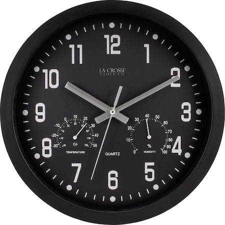 La Crosse Technology La Crosse Clock Co. 12'' Inkwell Black Wall Clock Hygrometer & Thermometer 404-2631