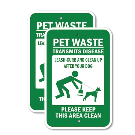 Signmission Pet Waste Transmits Disease Leash-Curb And Clean Up Aft, 18'' X 24'', Heavy Gauge Aluminum, 2PK A-1824-2PACK-2967