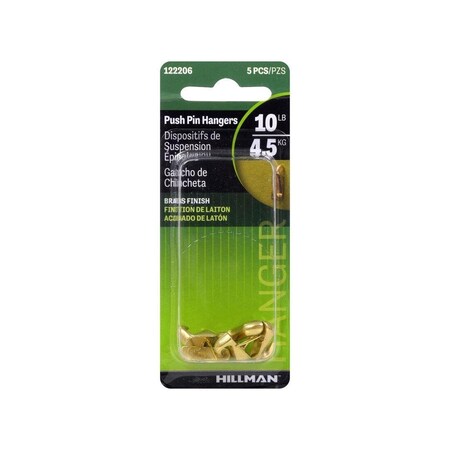 Hillman Picture Hook AnchorWire Brass-Plated Gold Push Pin 10 lb Brass-Plated, 5PK 122206