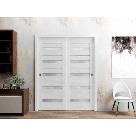 Sartodoors Sliding Closet Bypass Doors White Solid Core Modern Interior QUADRO4445DBD-WS-36