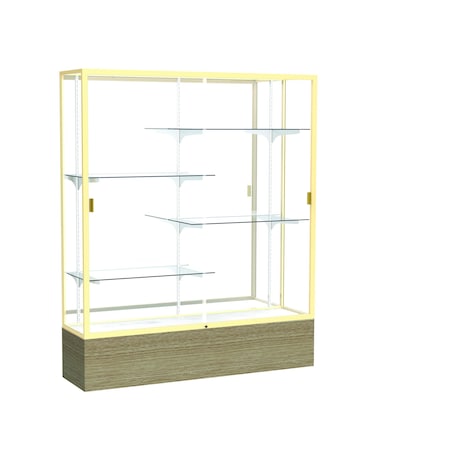 Ghent 72''H x 60''W x 16''D Reliant Driftwood Oak Display Case w/ Mirror Back & Champagne Frame 2075MB-GD-DK