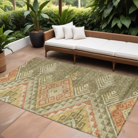 Homeroots 10' X 14' Green And Terra Cotta Southwestern Washable Indoor Outdoor Area Rug 603544