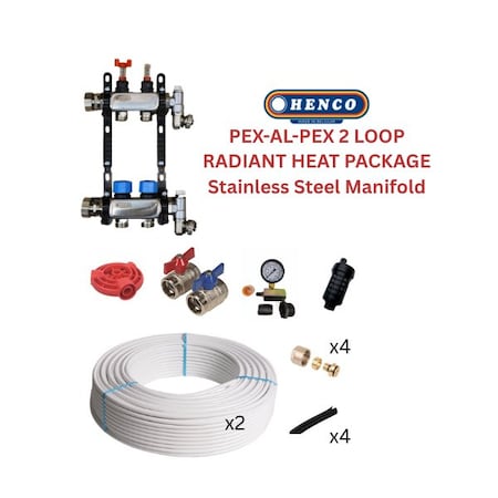 Henco Infloor radiant heating set - PEX-AL-PEX + stainless steel manifold - < 570 sqft 806374