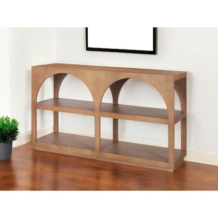 Homeroots 54" Brown Solid Wood Floor Shelf Console Table With Two Shelves 605612