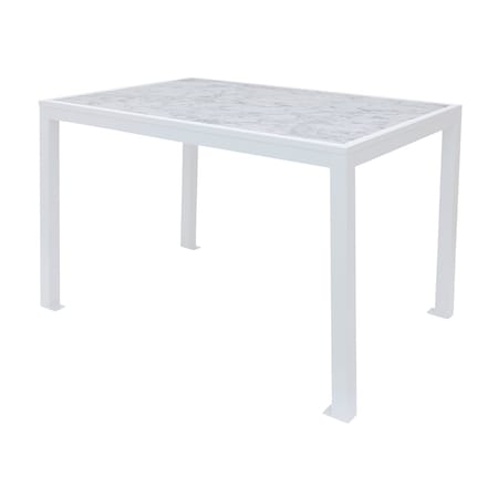 Bfm Seating Surf Inlay 4-Leg Bolt-Down Table 36x72 - Carrara Top - White Frame - Umbrella hole optional PH4L3672CRWH