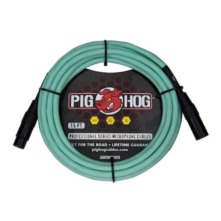 Galaga Pig Hog  15 ft. Hex Series Microphone Cable, Seafoam Green PHMH15SG