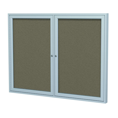 Ghent 2 Door Enclosed Fabric Bulletin Board, Satin Aluminum Frame, 4'H x 5'W, Taupe PA24860F-96