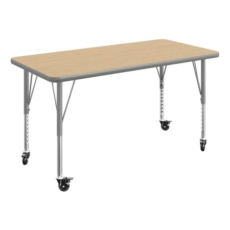 Flash Furniture Wren 48 in x 24 in Adjustable Height Activity Table, Thermal Laminate Top, Standard Legs, Light Natural XU-A2448-REC-LTNAT-T-P-CAS-GG