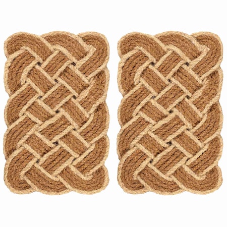 Jonathan Y Maeve Classic Coastal Scalloped Basketweave Coir Natural/Bleach 18 in. x 30 in. Door Mat (Set of 2) NRF100B-1830-S2